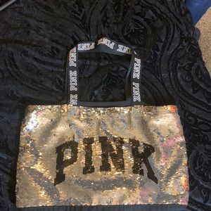 Sequin pink brand tote bag medium sized